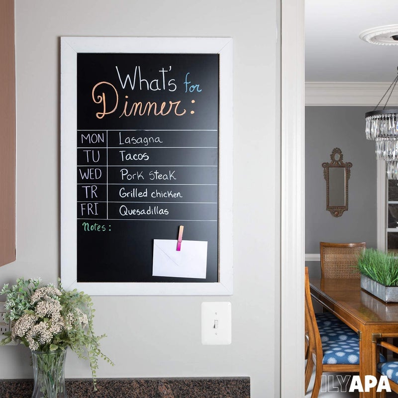 Ilyapa Rustic Wooden Magnetic Kitchen Chalkboard Sign - 20x30 Inch White Framed Wall Hanging Chalk Board for Farmhouse Decor, Wedding, Restaurant Menu - Image 5